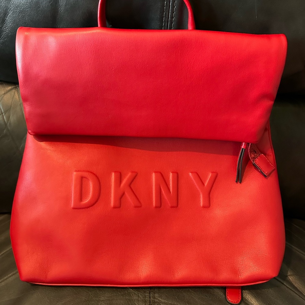 DKNY Logo-Patterned Black and Red Interior Bag